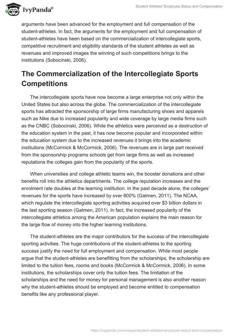 Student Athletes' Employee Status and Compensation. Page 4