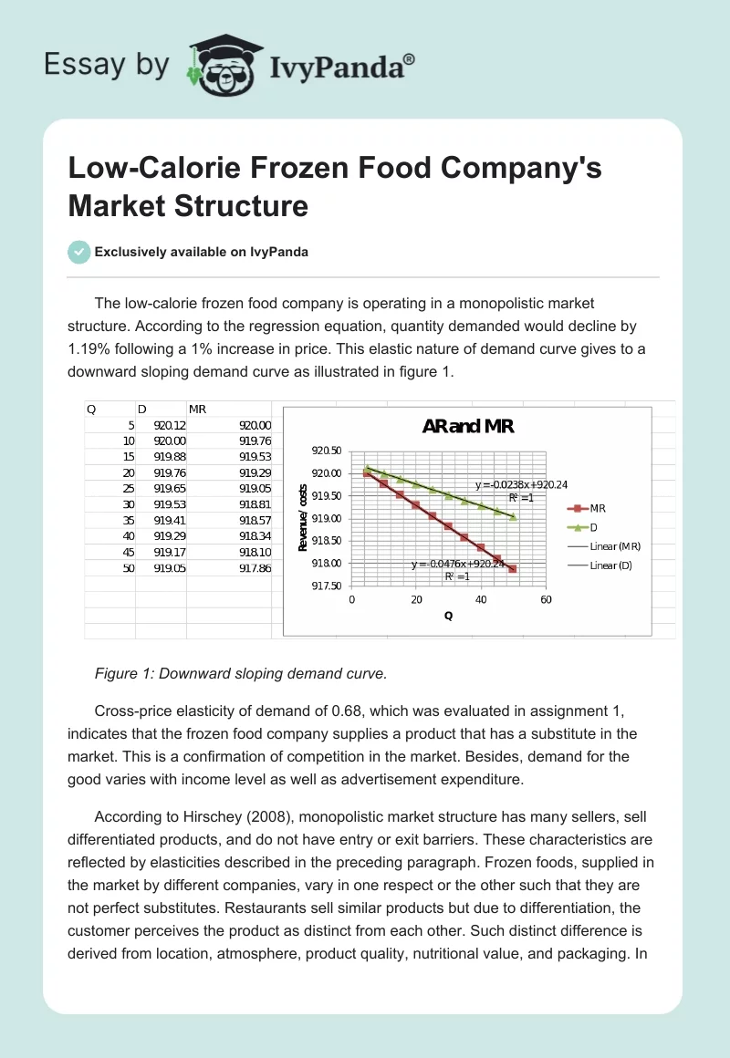 Low-Calorie Frozen Food Company's Market Structure. Page 1