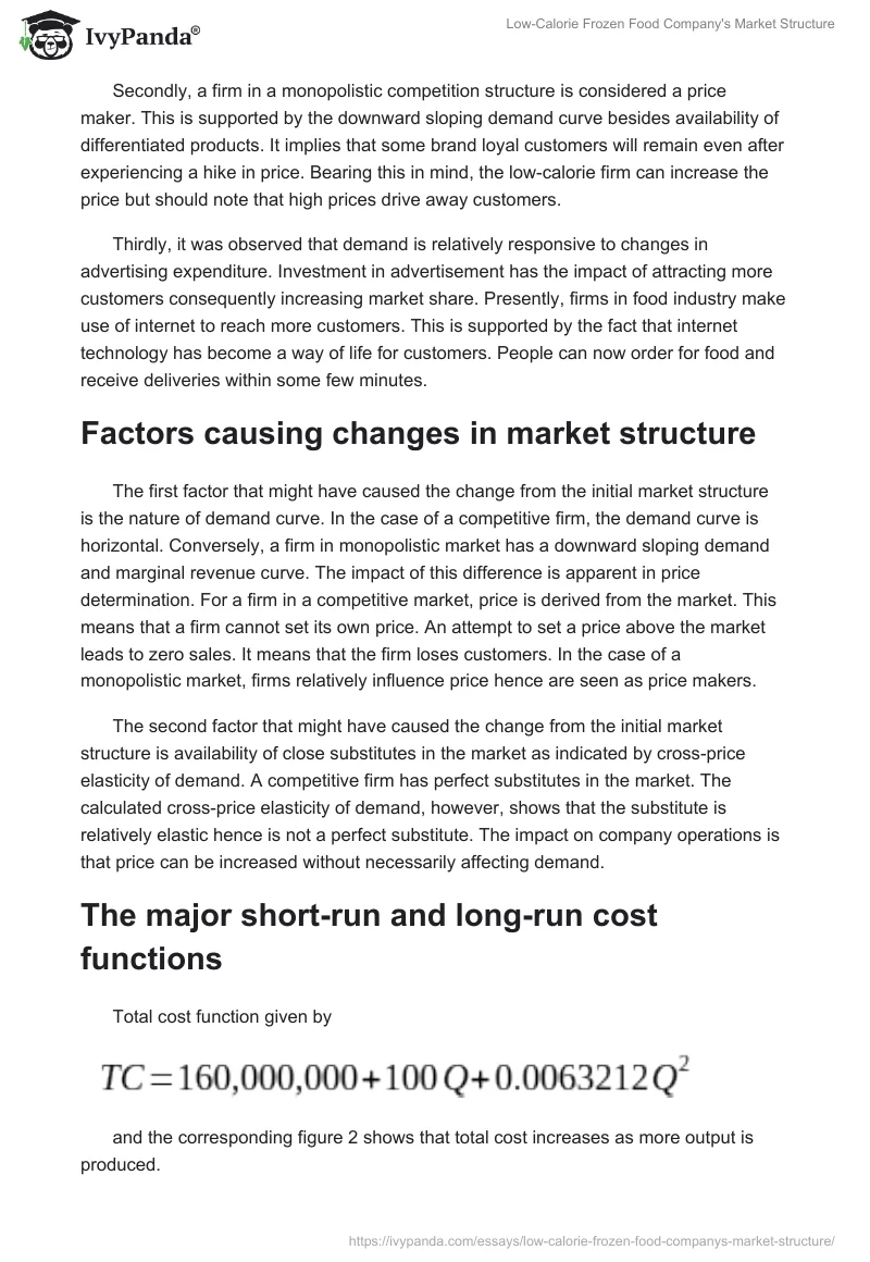 Low-Calorie Frozen Food Company's Market Structure. Page 3