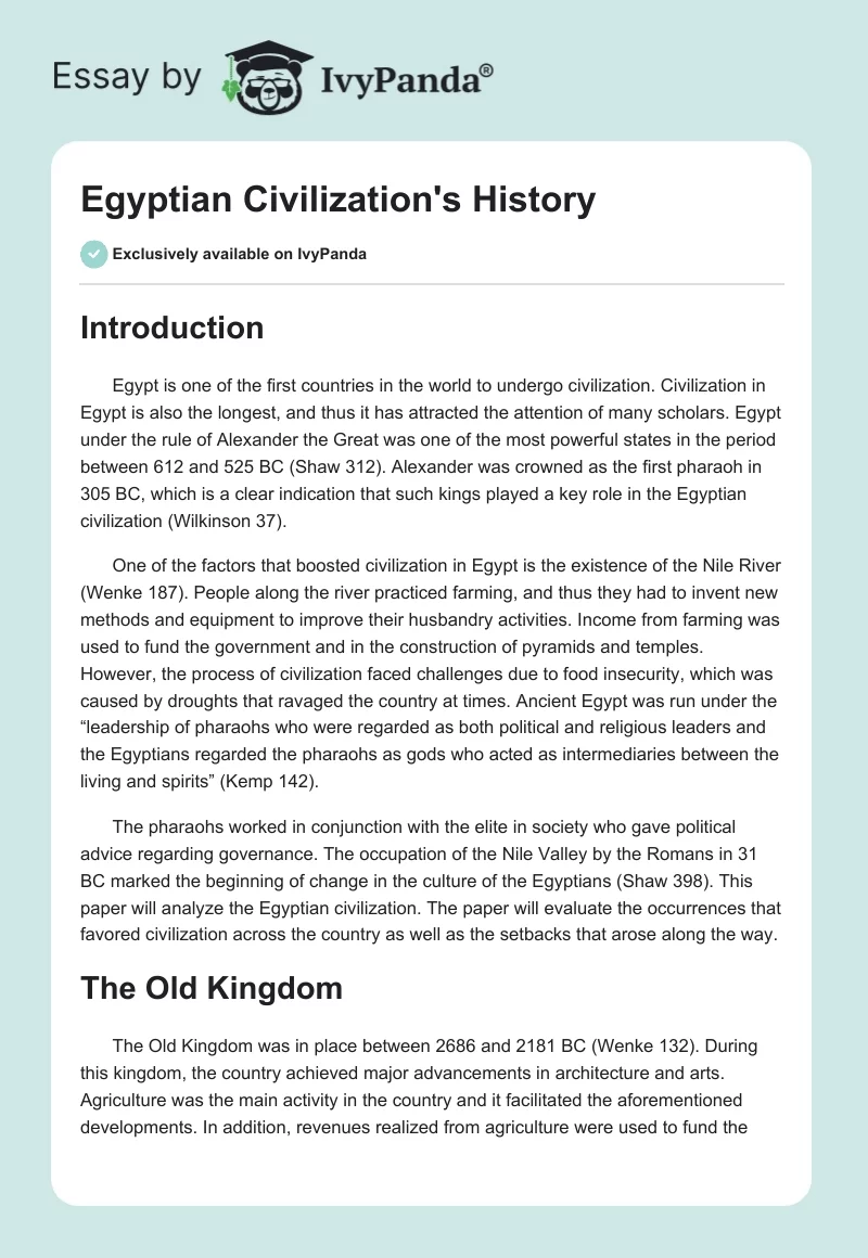 Egyptian Civilization's History. Page 1