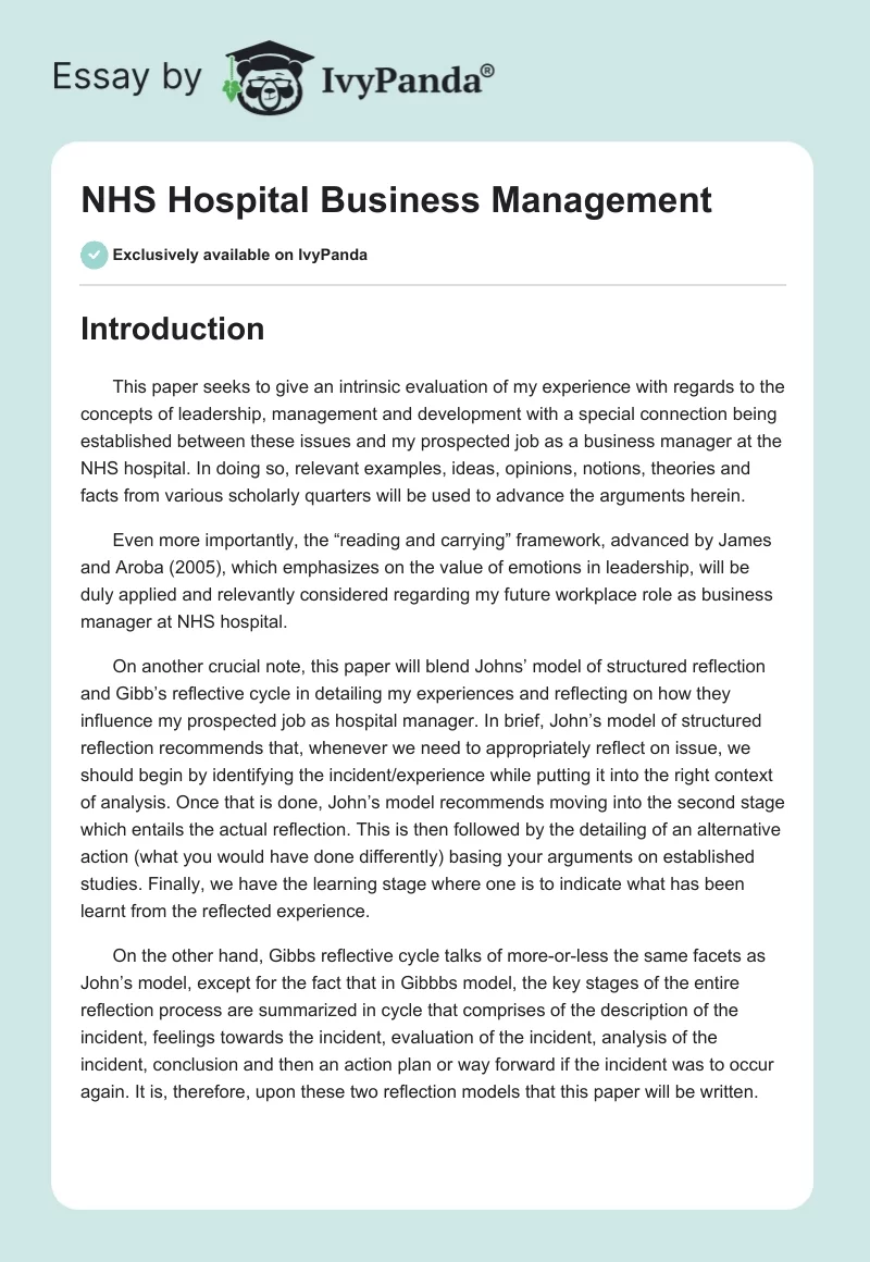 NHS Hospital Business Management. Page 1