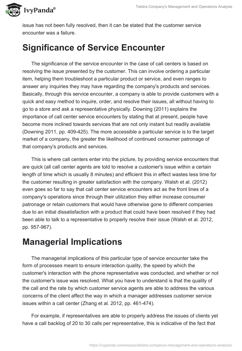 Telstra Company's Management and Operations Analysis. Page 3