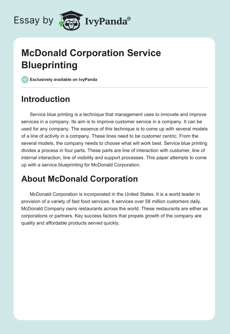 McDonald Corporation Service Blueprinting. Page 1