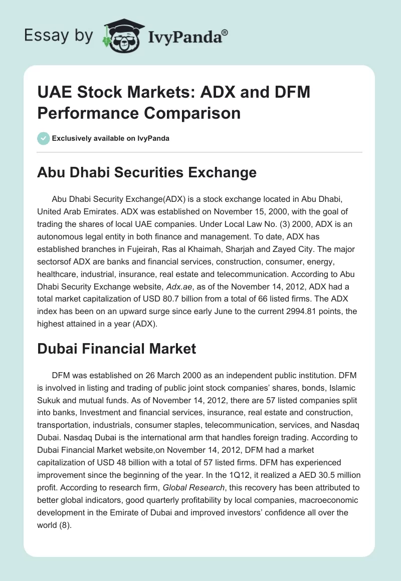 UAE Stock Markets: ADX and DFM Performance Comparison. Page 1