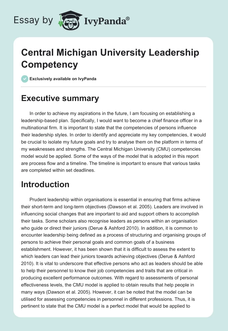 Central Michigan University Leadership Competency. Page 1