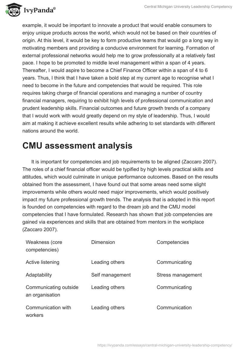 Central Michigan University Leadership Competency. Page 3