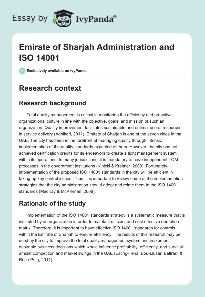 Emirate of Sharjah Administration and ISO 14001. Page 1