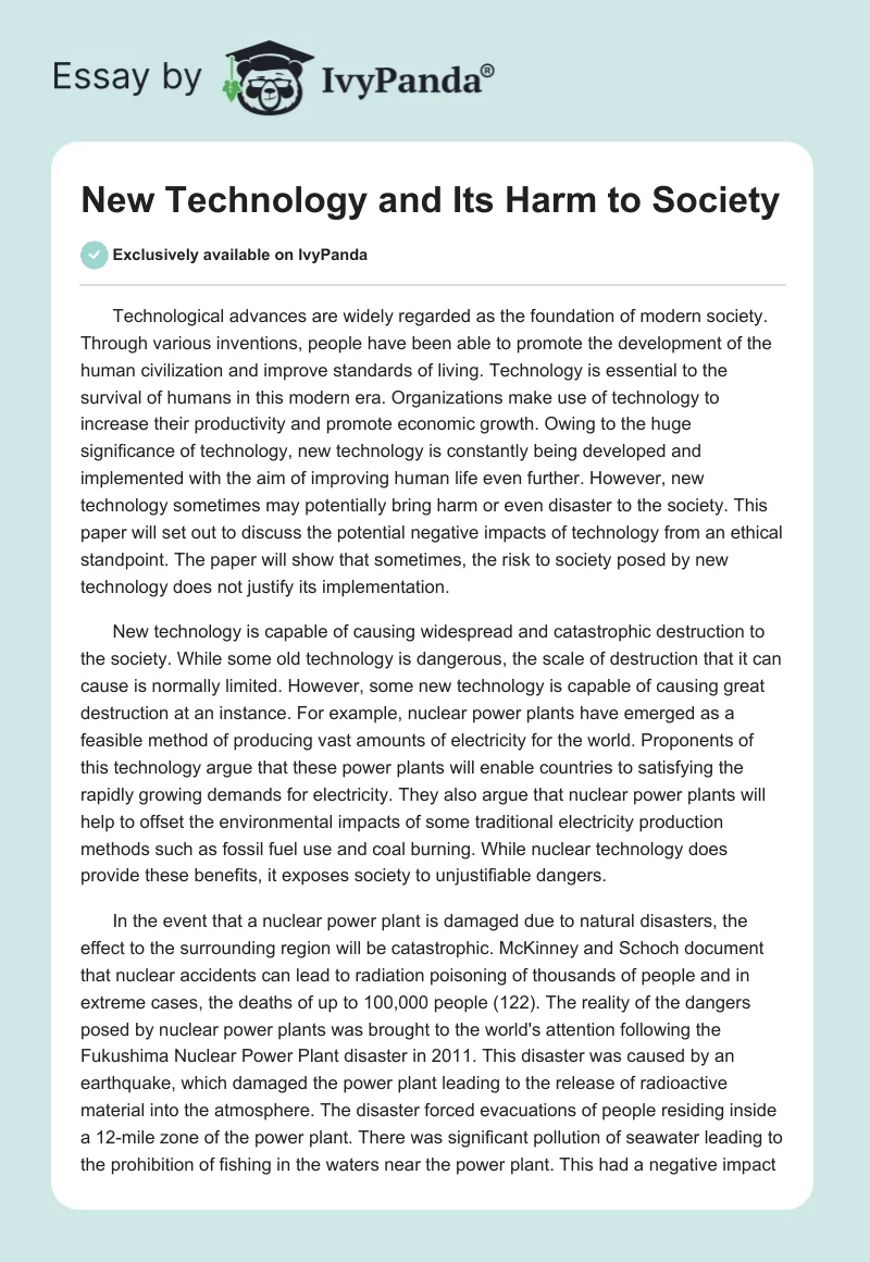 New Technology and Its Harm to Society. Page 1