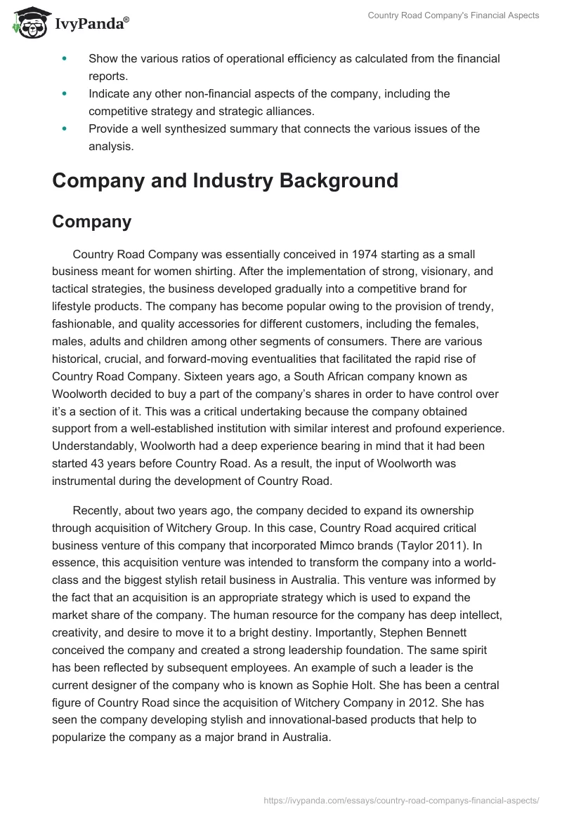 Country Road Company's Financial Aspects. Page 2