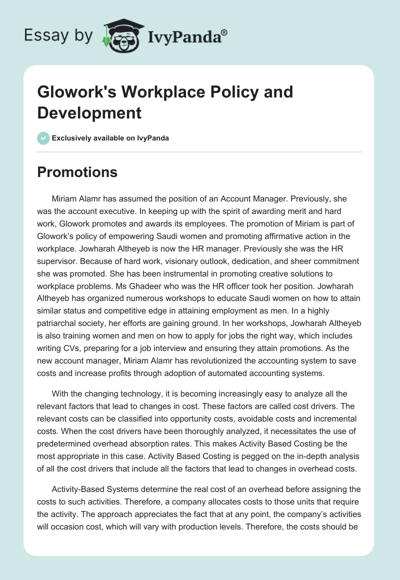Glowork's Workplace Policy and Development. Page 1