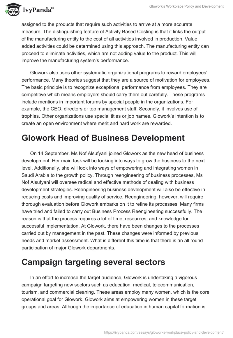 Glowork's Workplace Policy and Development. Page 2