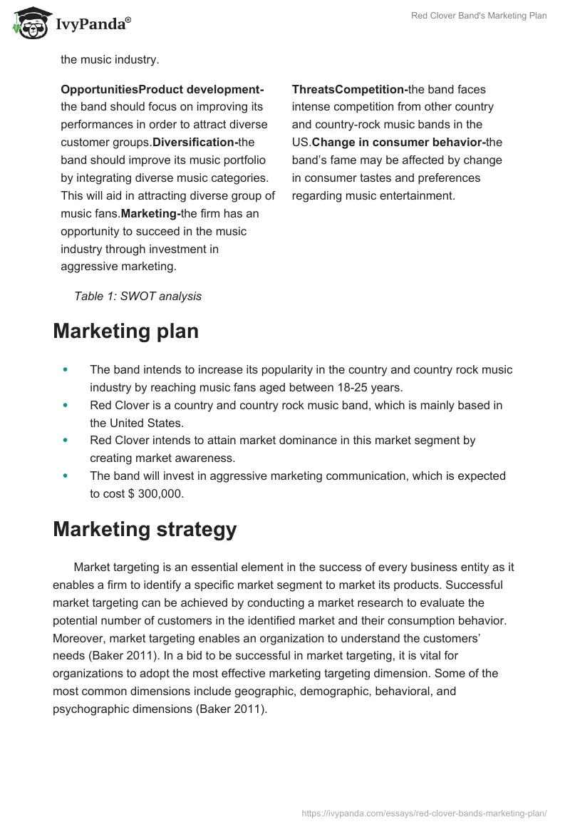 Red Clover Band's Marketing Plan. Page 4
