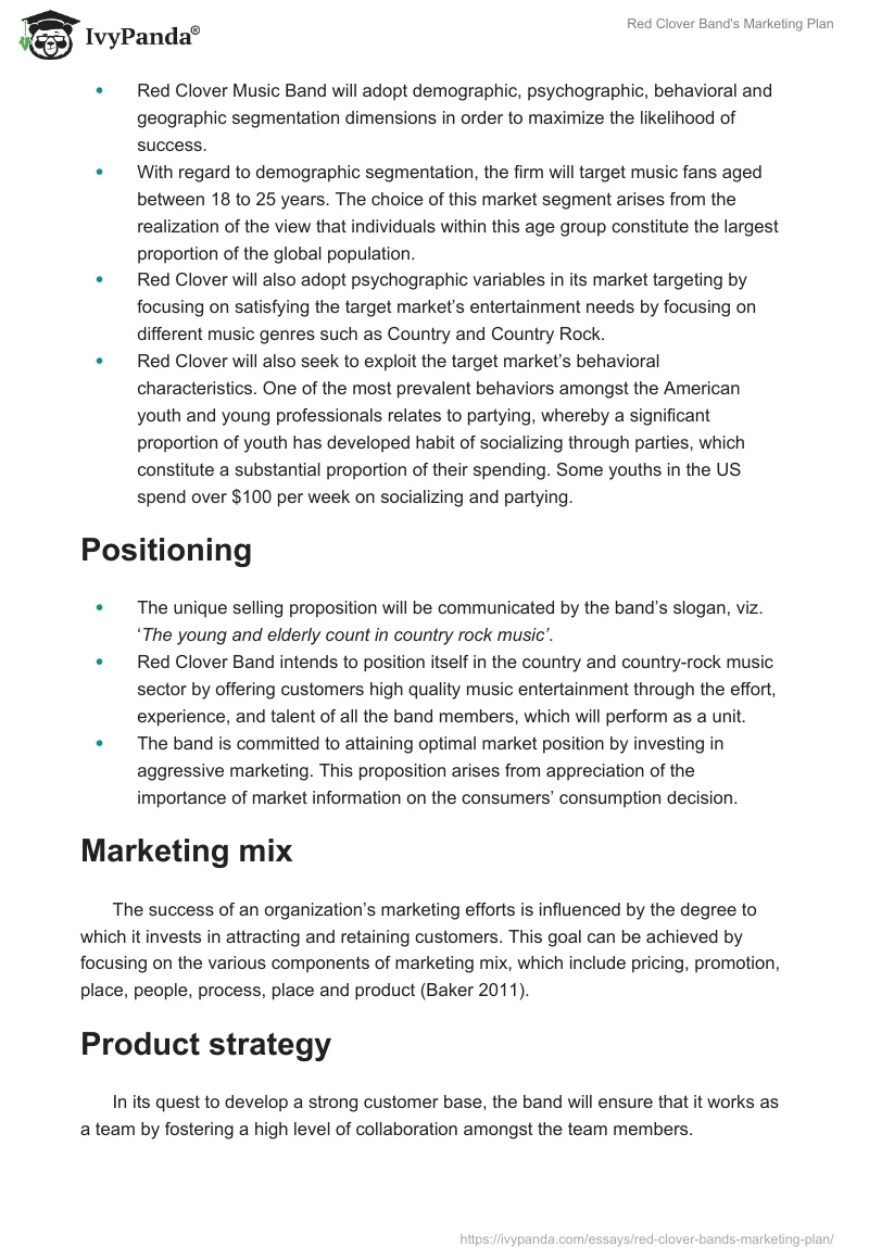 Red Clover Band's Marketing Plan. Page 5