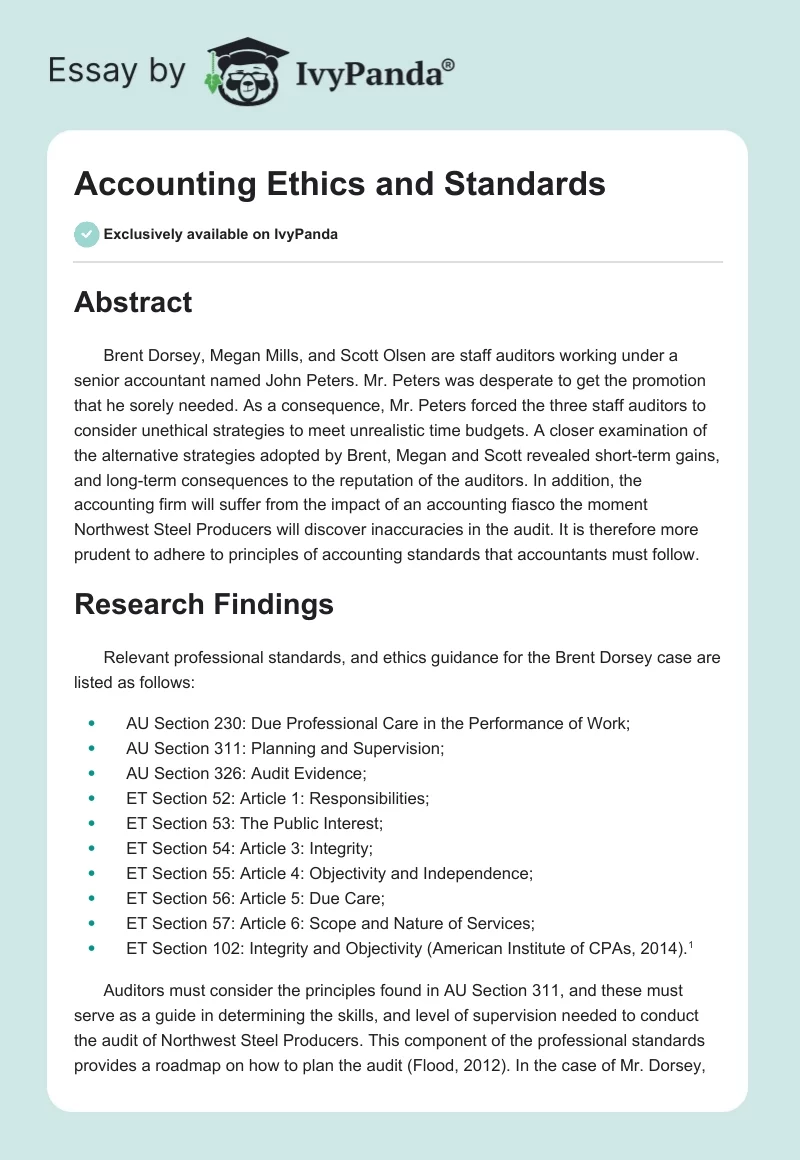 Accounting Ethics and Standards. Page 1
