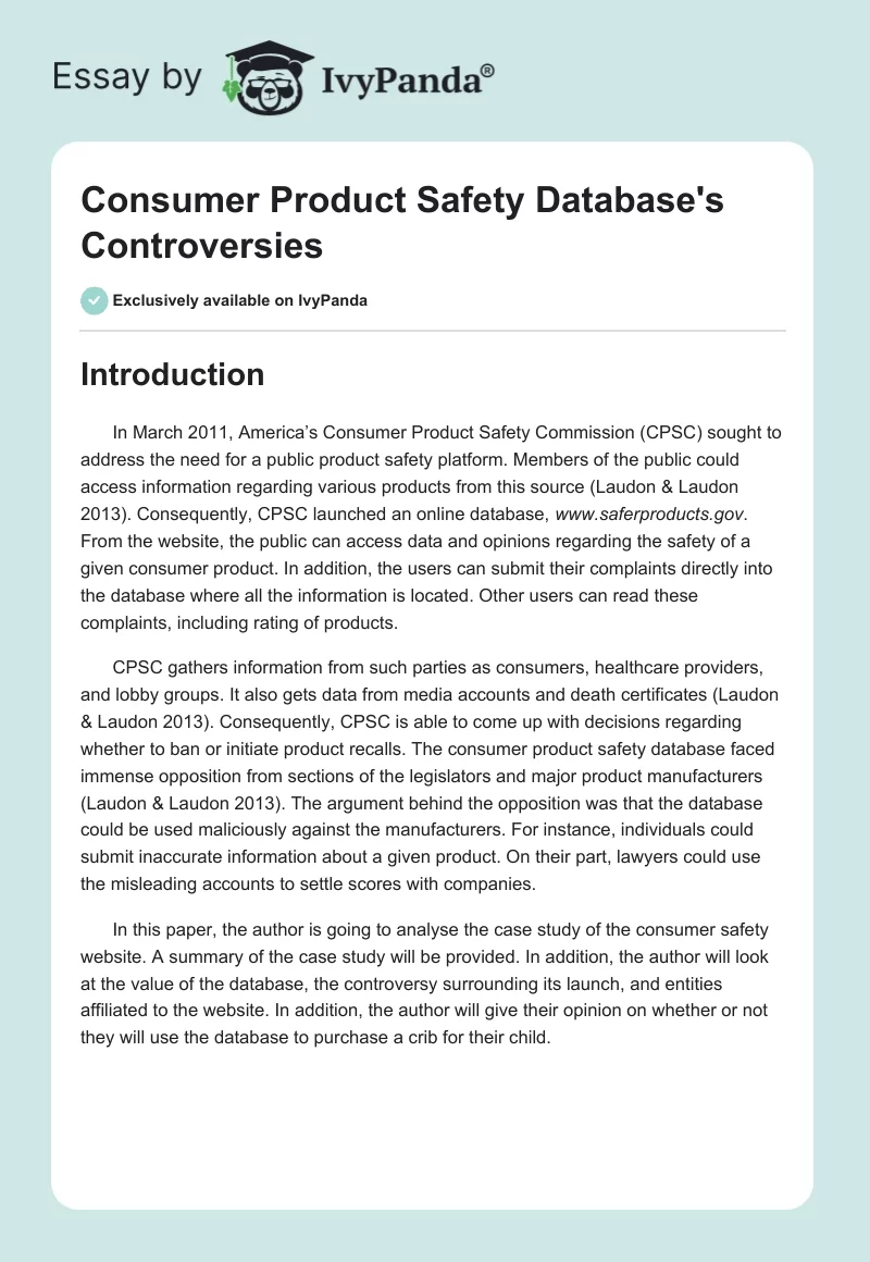 Consumer Product Safety Database's Controversies. Page 1
