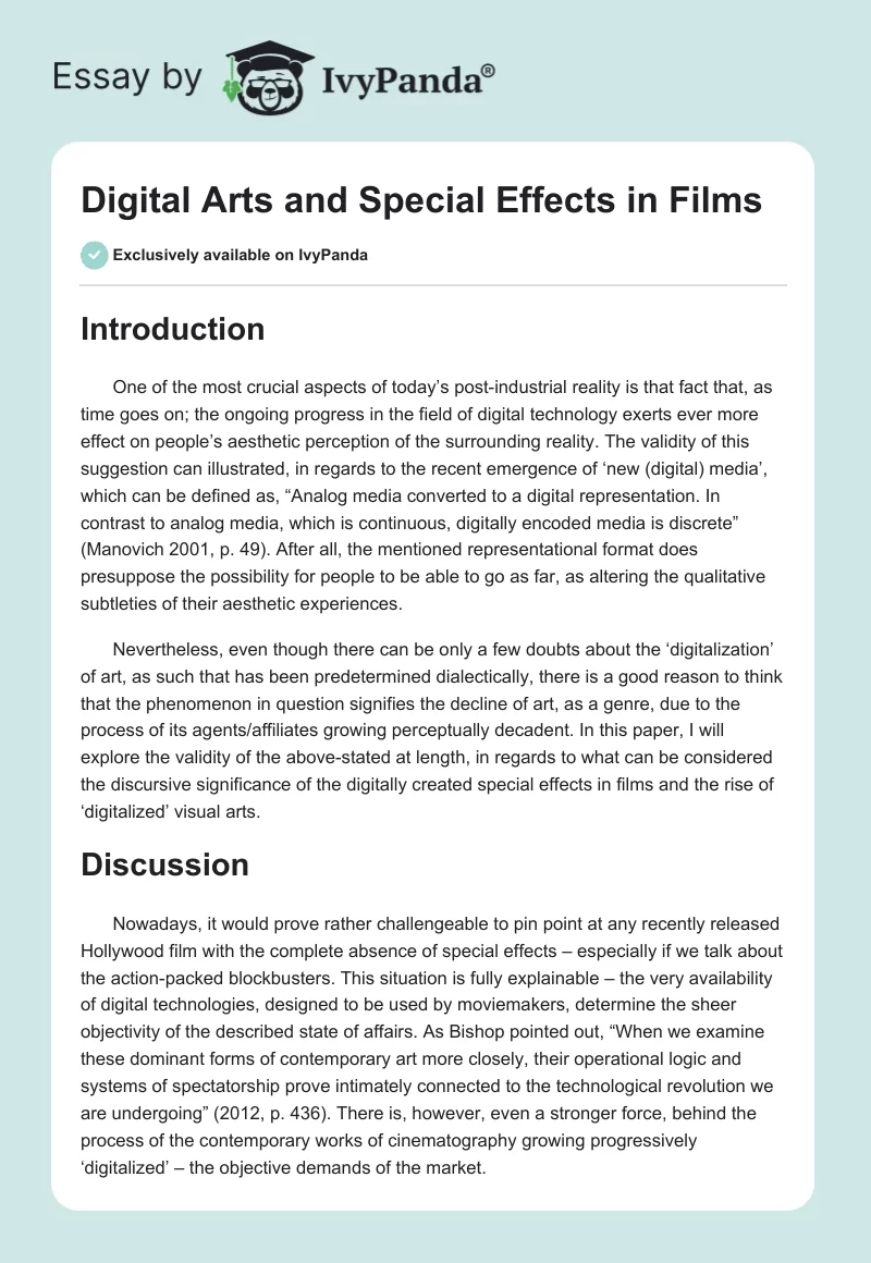 Digital Arts and Special Effects in Films. Page 1