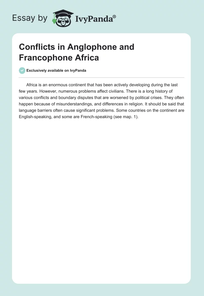 Conflicts in Anglophone and Francophone Africa. Page 1