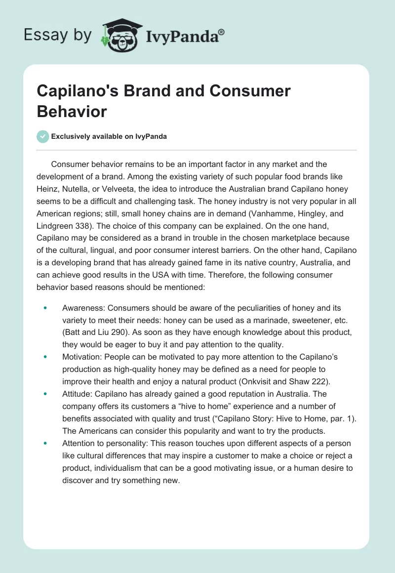 Capilano's Brand and Consumer Behavior. Page 1