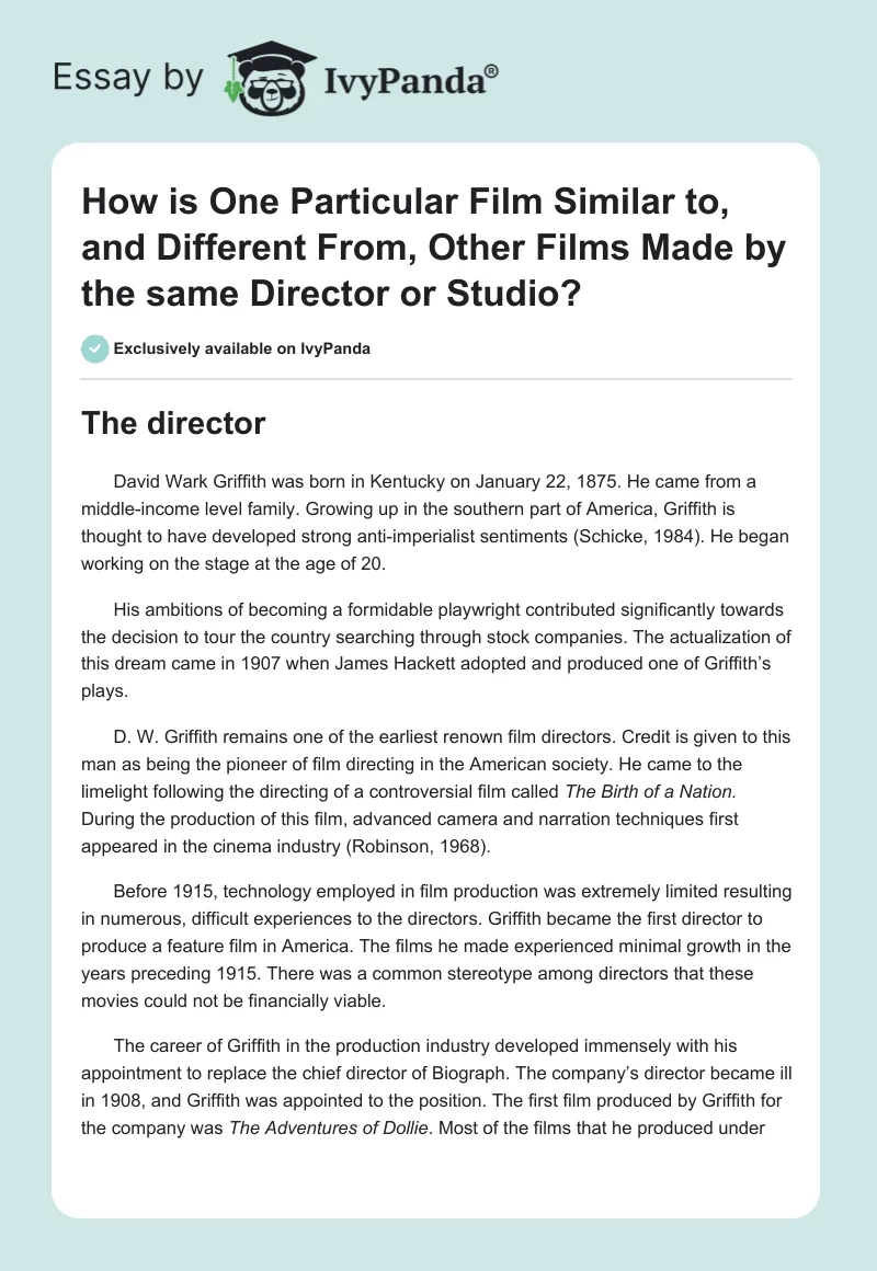 How is One Particular Film Similar to, and Different From, Other Films Made by the same Director or Studio?. Page 1