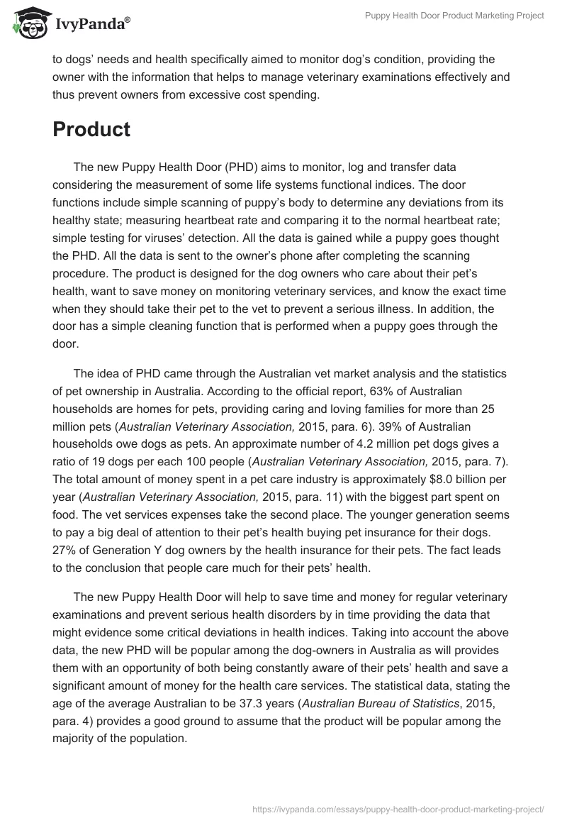 Puppy Health Door Product Marketing Project. Page 2