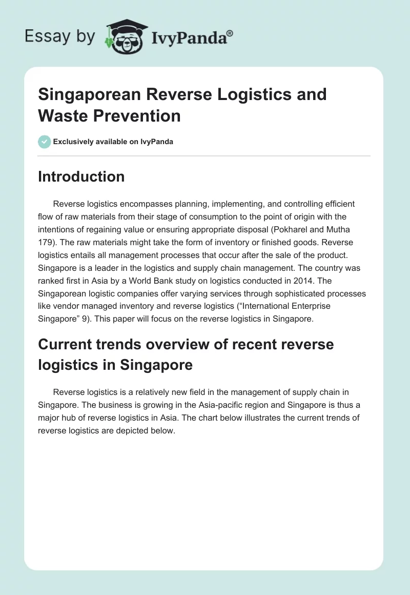 Singaporean Reverse Logistics and Waste Prevention. Page 1
