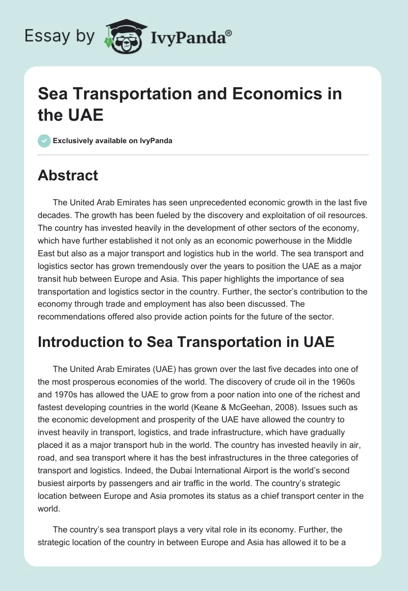Sea Transportation and Economics in the UAE. Page 1