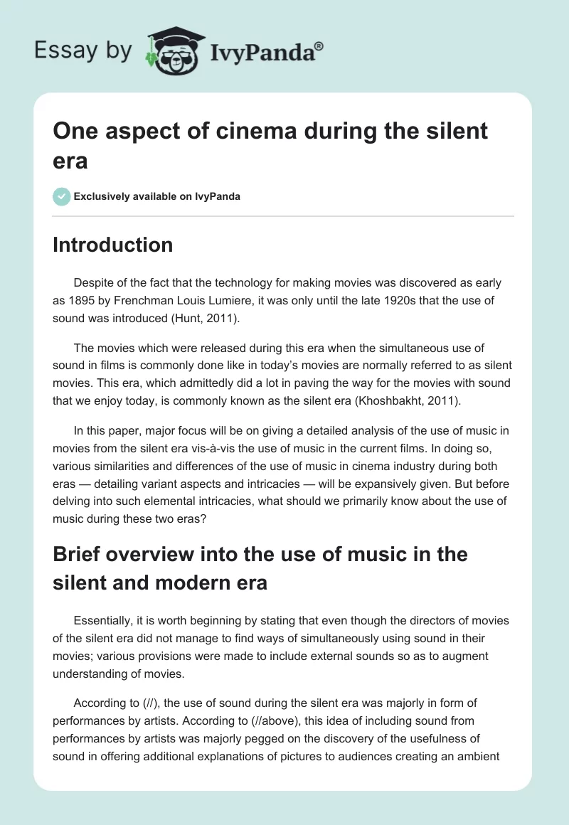 One Aspect of Cinema During the Silent Era. Page 1