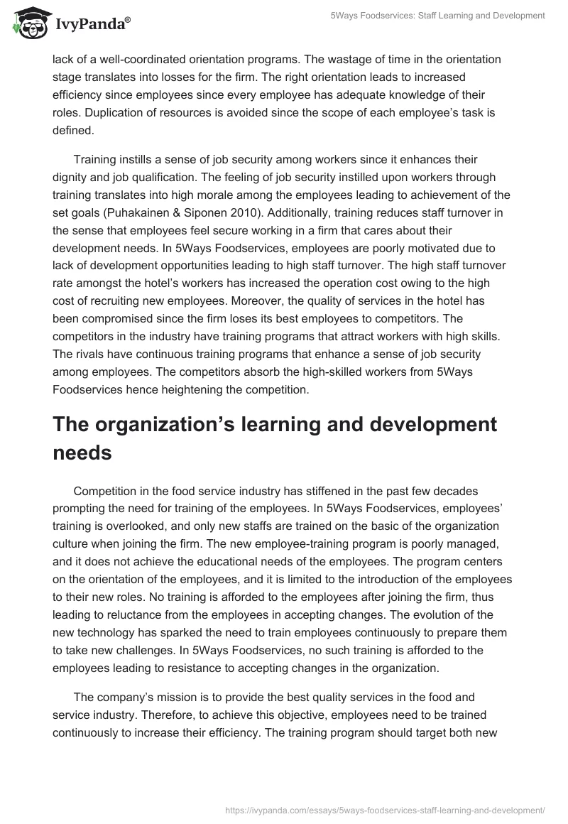 5Ways Foodservices: Staff Learning and Development. Page 2