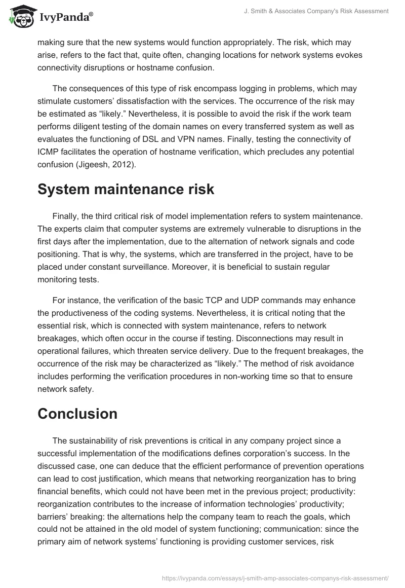 J. Smith & Associates Company's Risk Assessment. Page 3