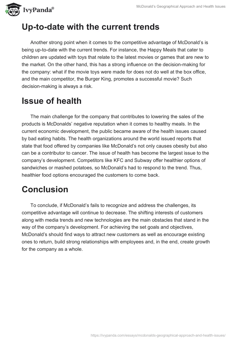 McDonald’s Geographical Approach and Health Issues. Page 2