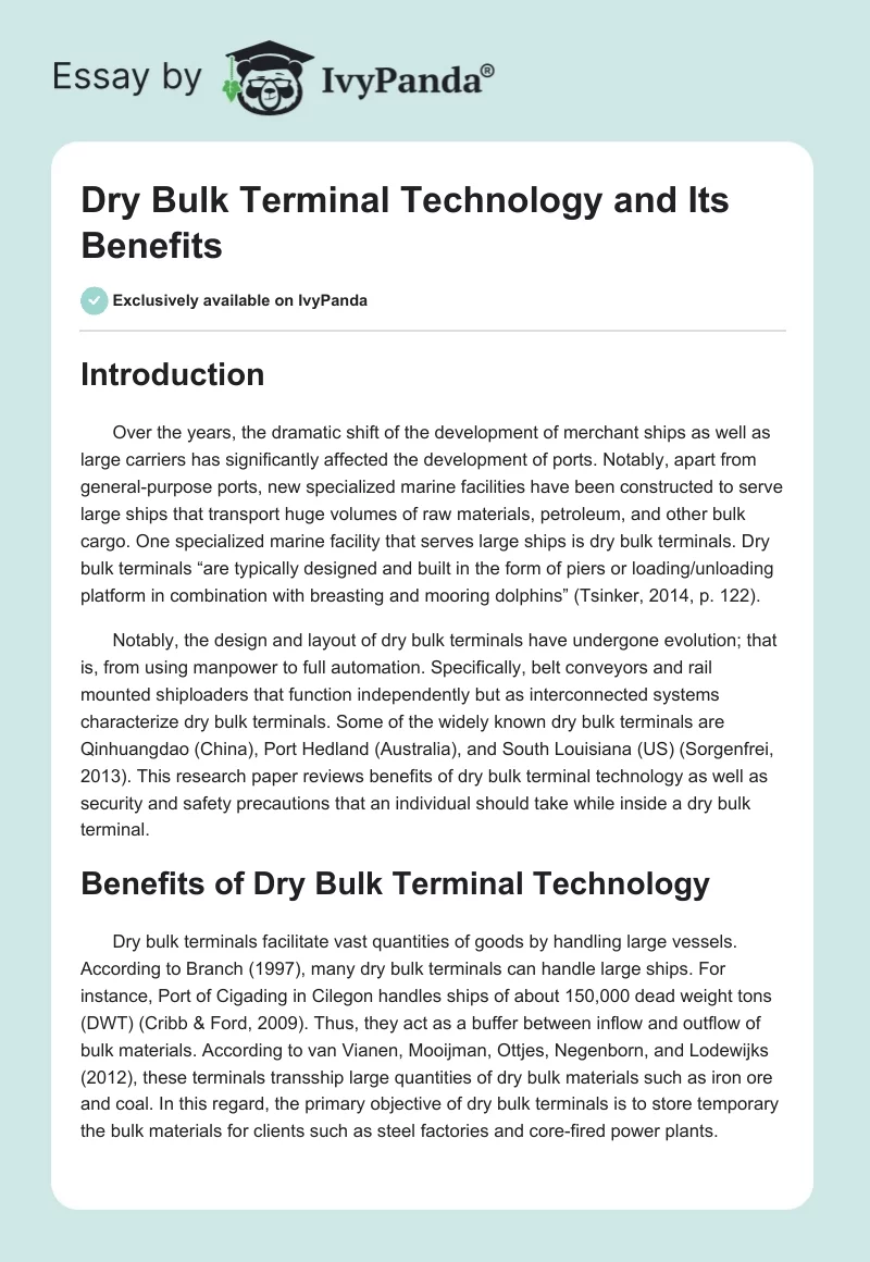 Dry Bulk Terminal Technology and Its Benefits. Page 1