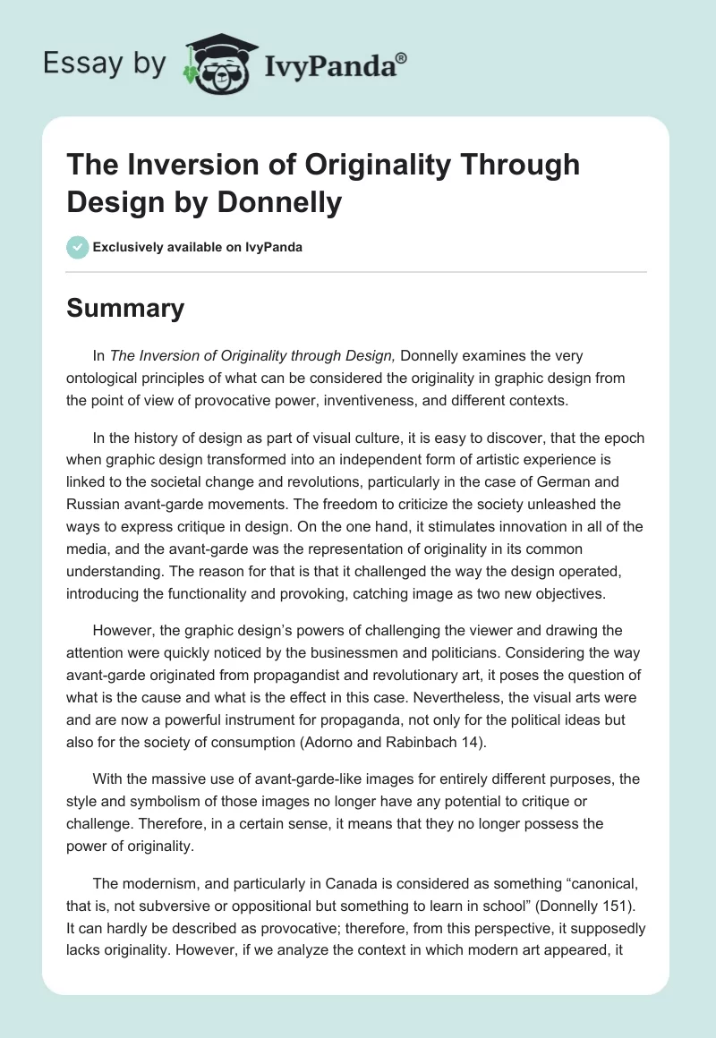 The Inversion of Originality Through Design by Donnelly. Page 1