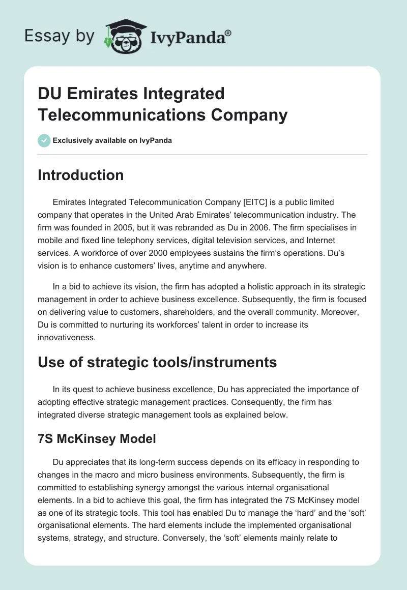 DU Emirates Integrated Telecommunications Company. Page 1