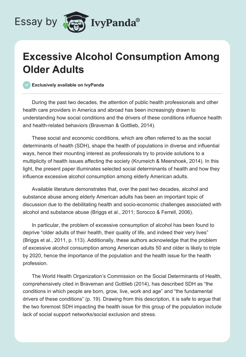 Excessive Alcohol Consumption Among Older Adults. Page 1