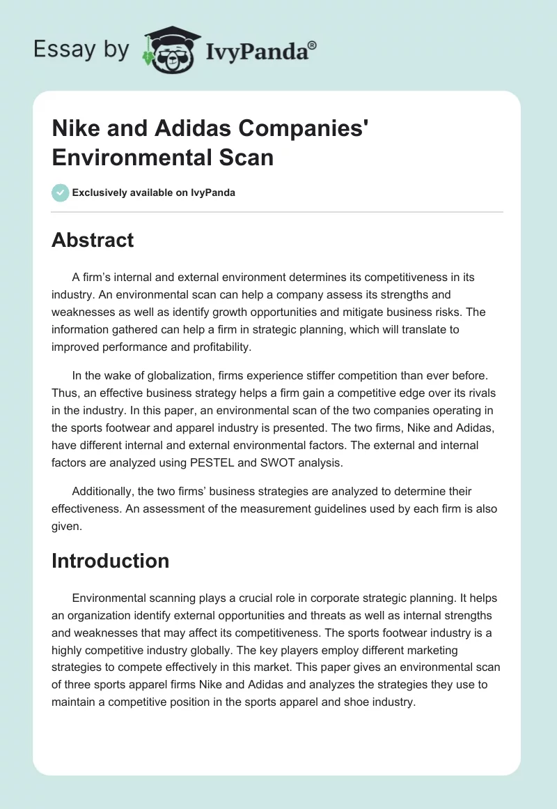 Nike and Adidas Companies' Environmental Scan. Page 1