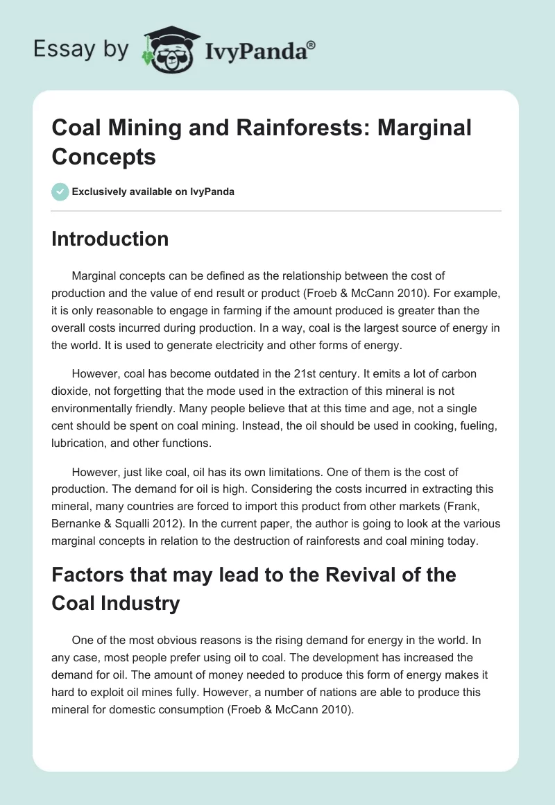 Coal Mining and Rainforests: Marginal Concepts. Page 1