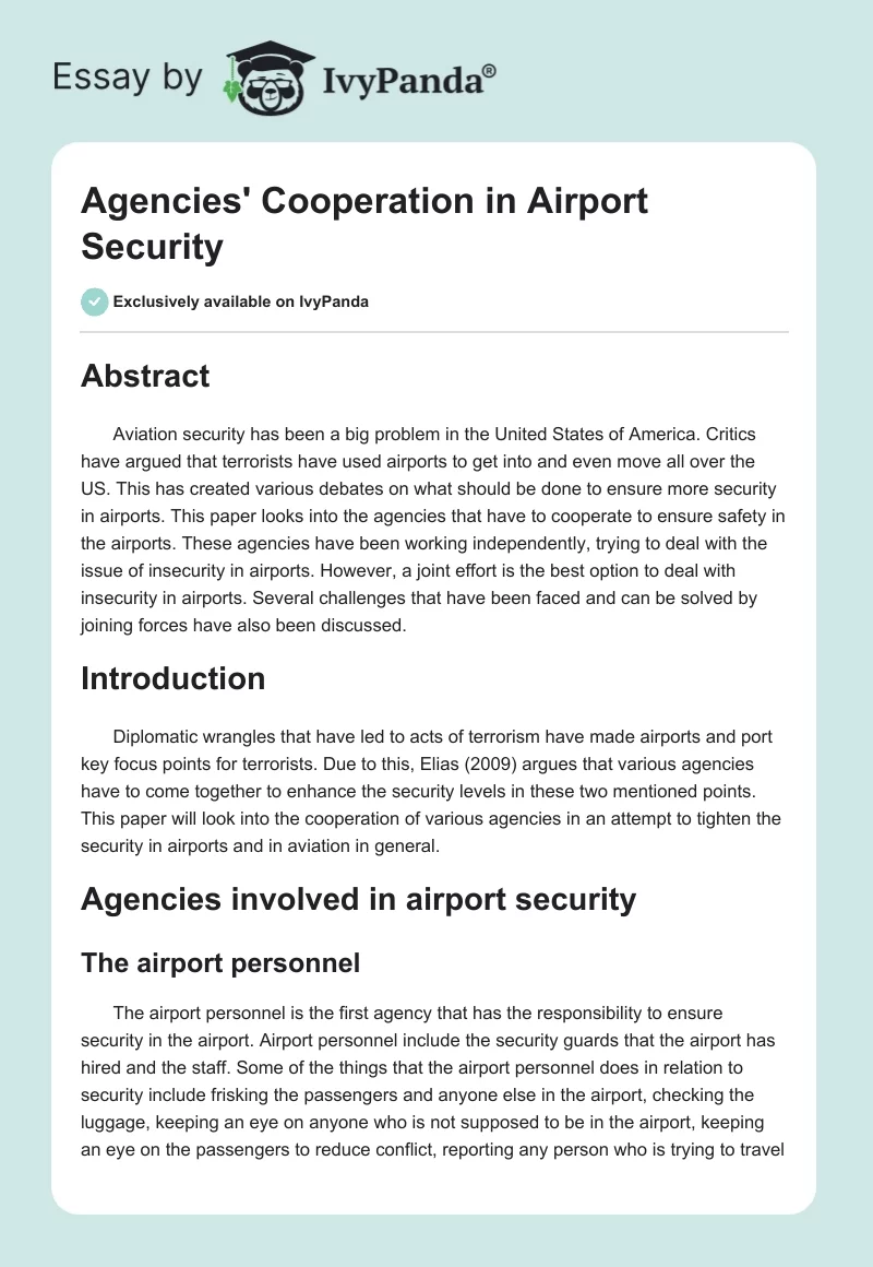 Agencies' Cooperation in Airport Security. Page 1
