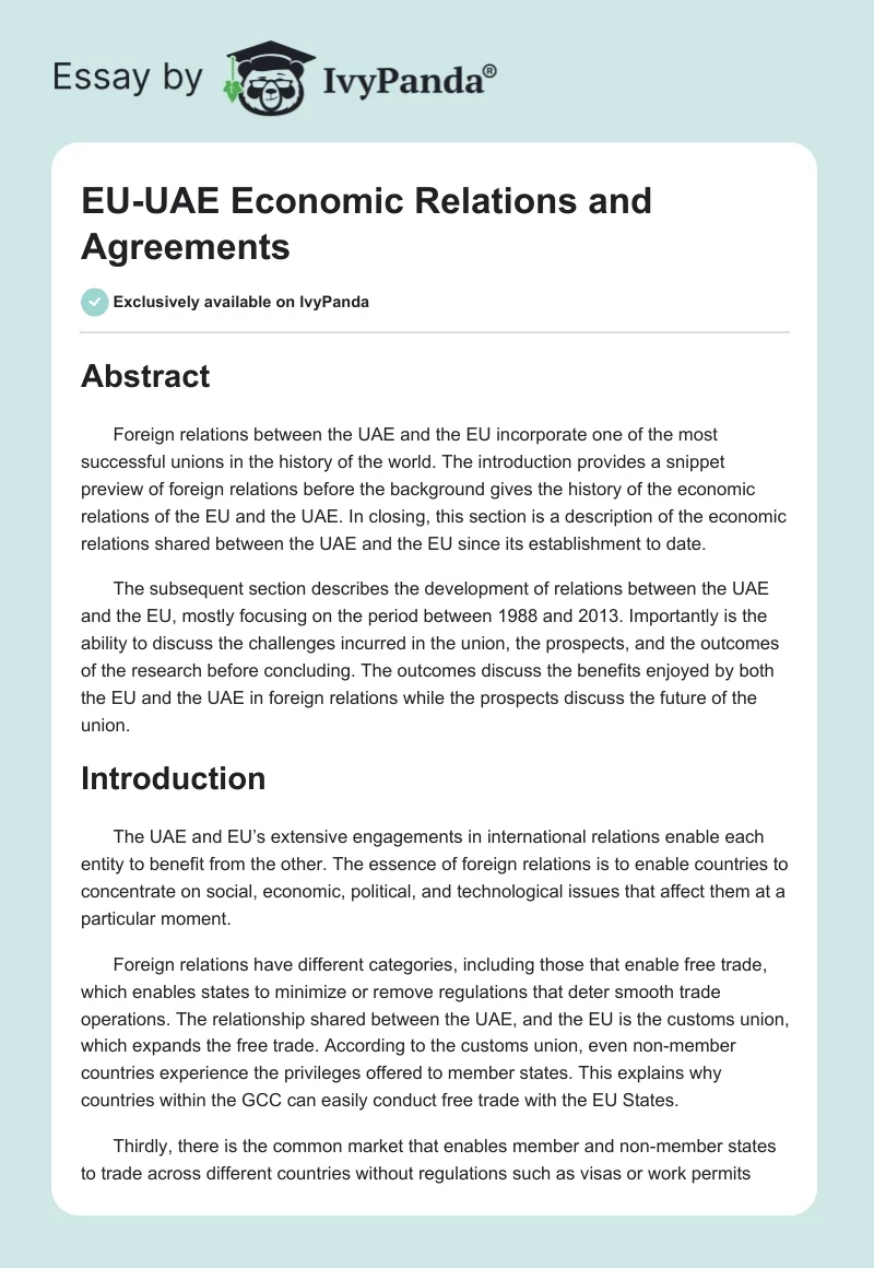 EU-UAE Economic Relations and Agreements. Page 1