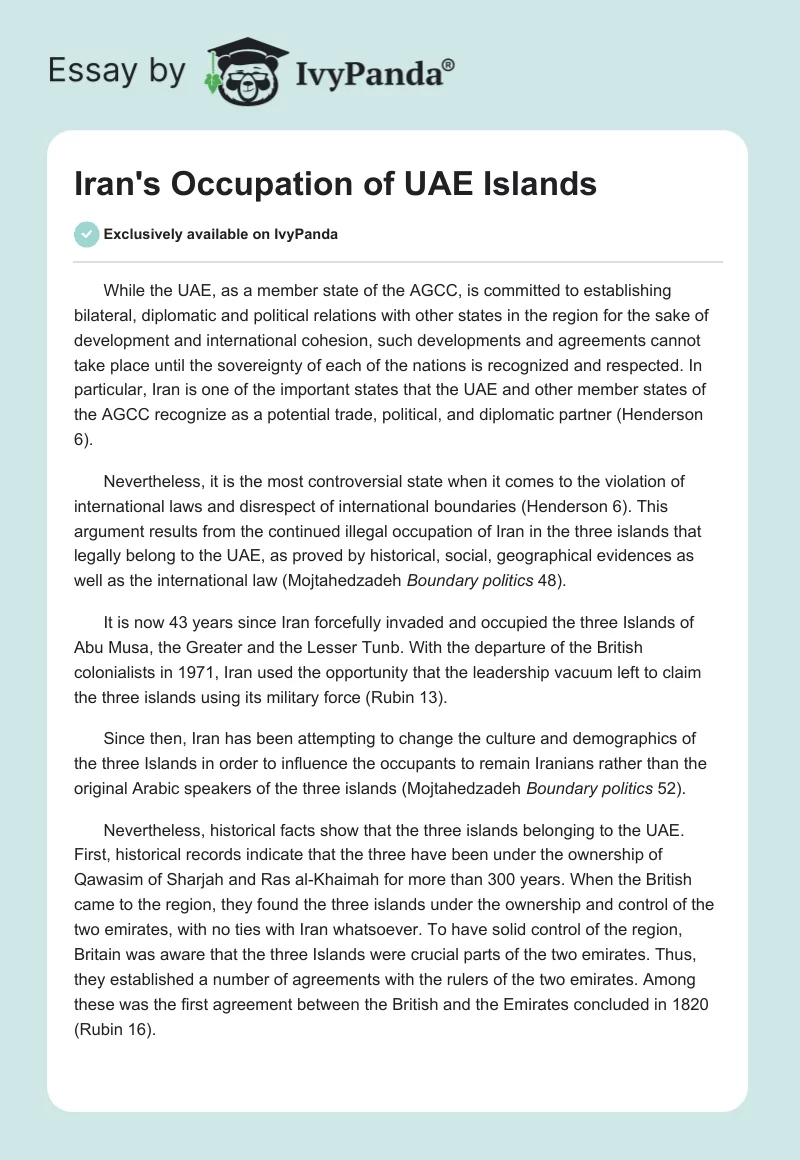 Iran's Occupation of UAE Islands. Page 1