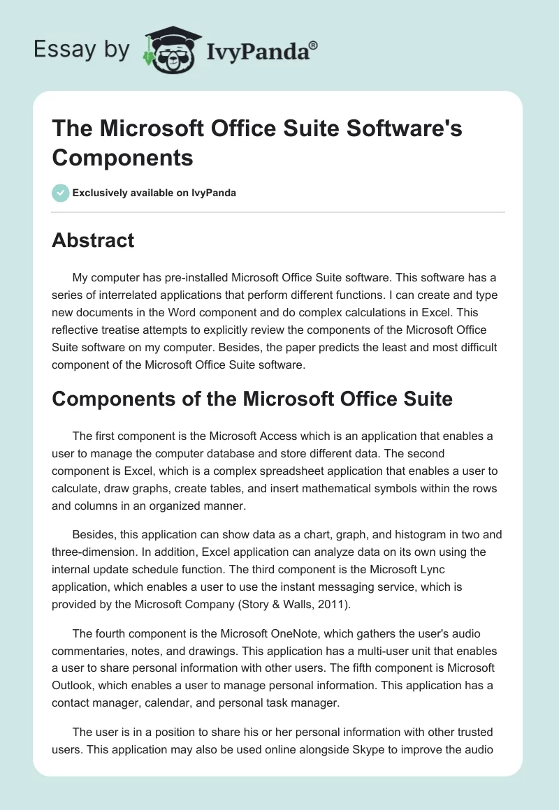 The Microsoft Office Suite Software's Components. Page 1