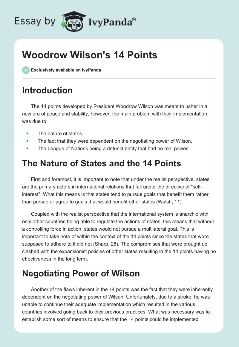 Woodrow Wilson's 14 Points. Page 1