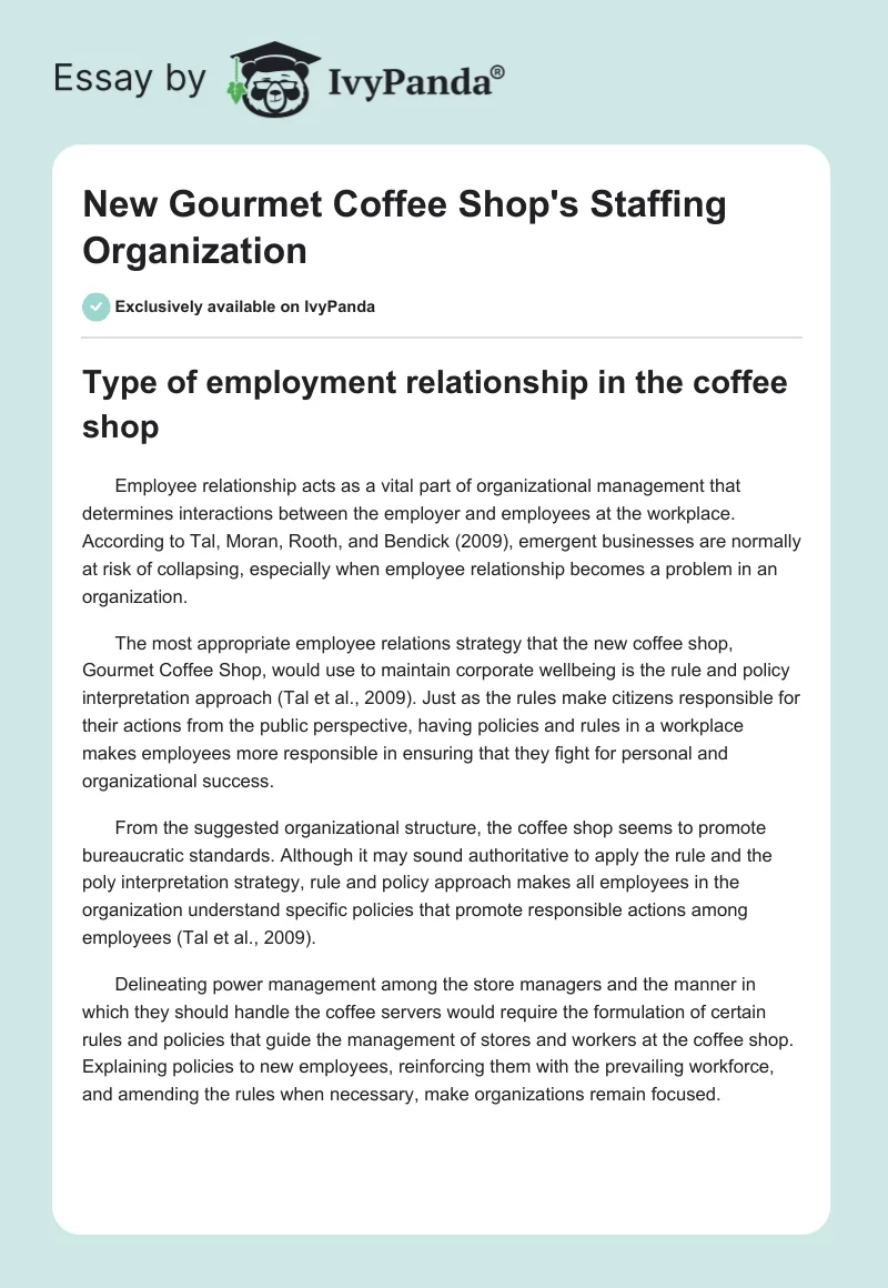New Gourmet Coffee Shop's Staffing Organization. Page 1