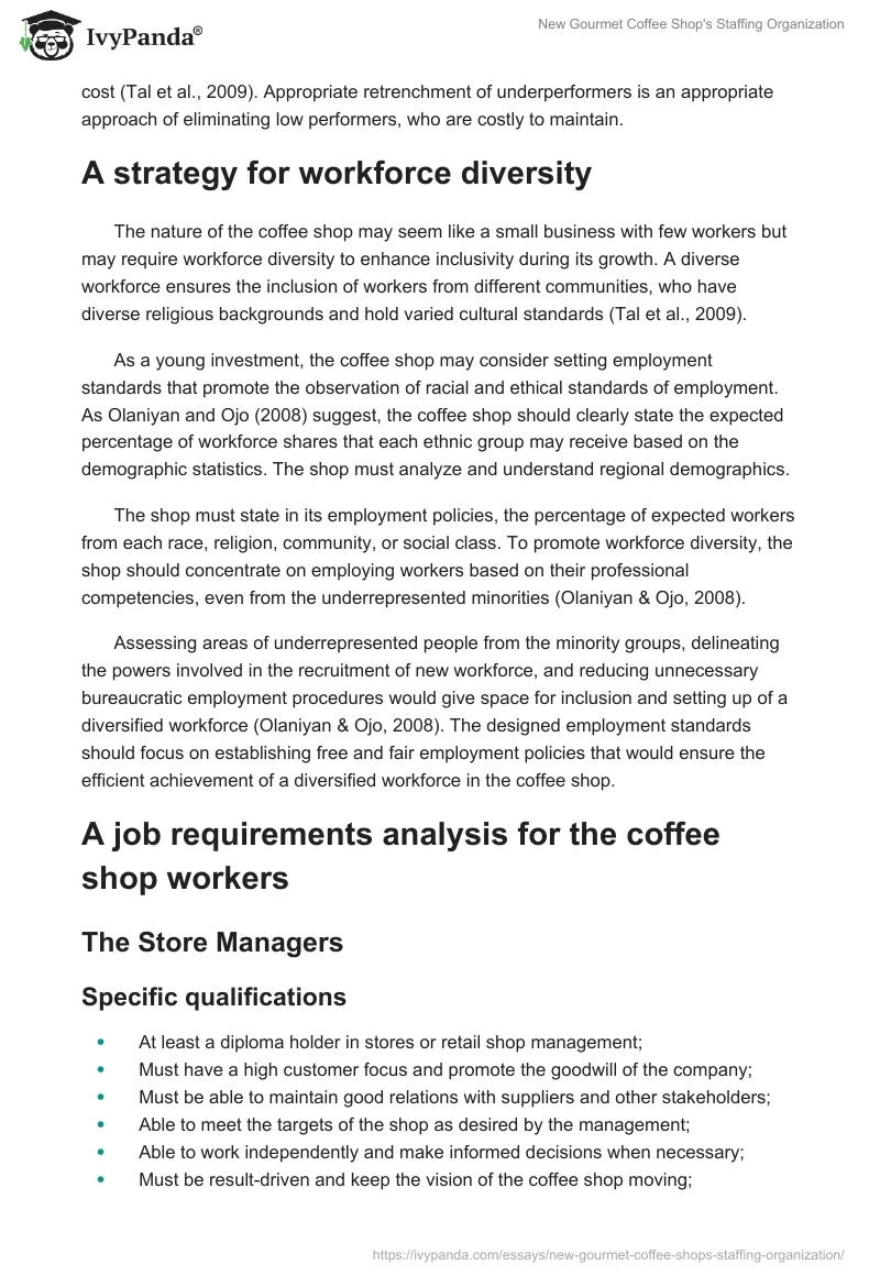 New Gourmet Coffee Shop's Staffing Organization. Page 4