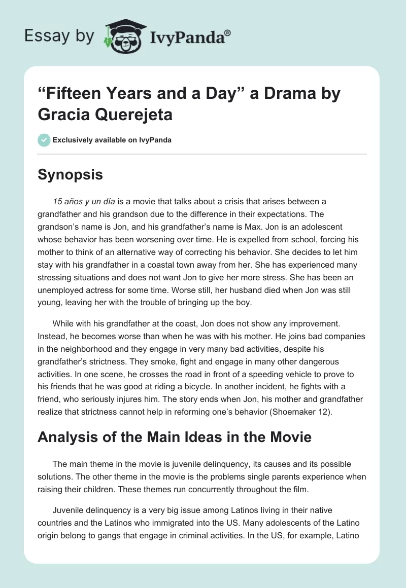 “Fifteen Years and a Day” a Drama by Gracia Querejeta. Page 1
