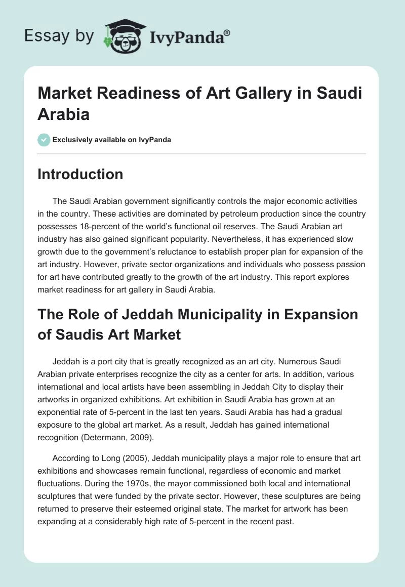 Market Readiness of Art Gallery in Saudi Arabia. Page 1