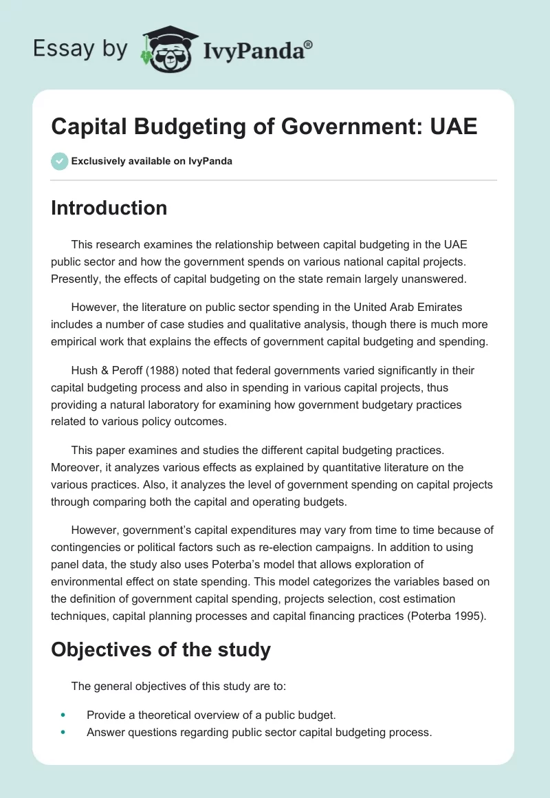 Capital Budgeting of Government: UAE. Page 1
