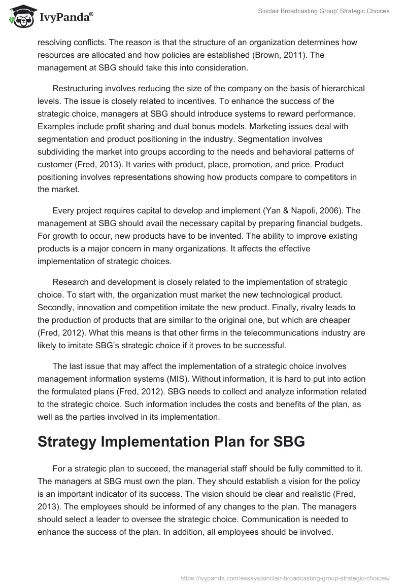 Sinclair Broadcasting Group' Strategic Choices. Page 4