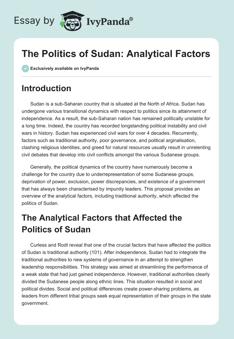 The Politics of Sudan: Analytical Factors. Page 1