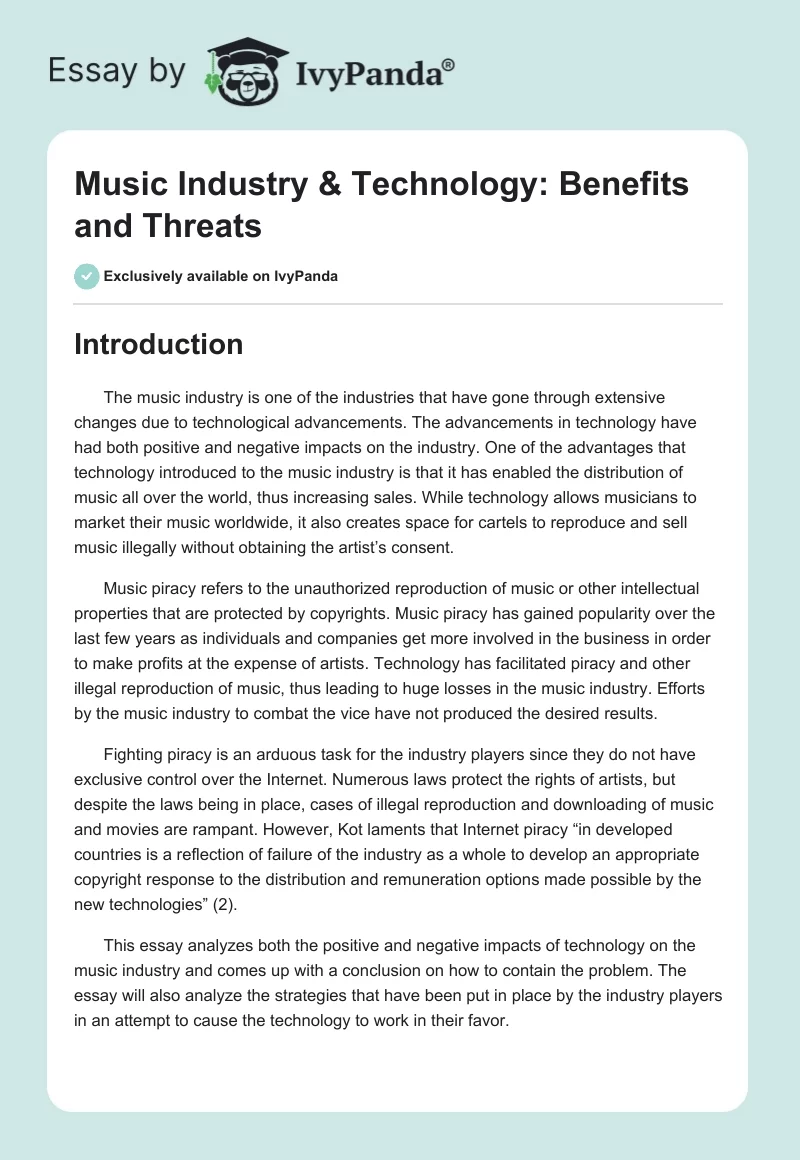 Music Industry & Technology: Benefits and Threats. Page 1