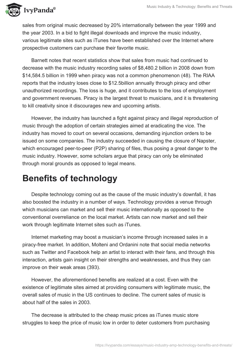 Music Industry & Technology: Benefits and Threats. Page 3